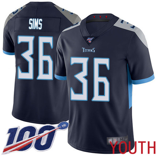 Tennessee Titans Limited Navy Blue Youth LeShaun Sims Home Jersey NFL Football #36 100th Season Vapor Untouchable